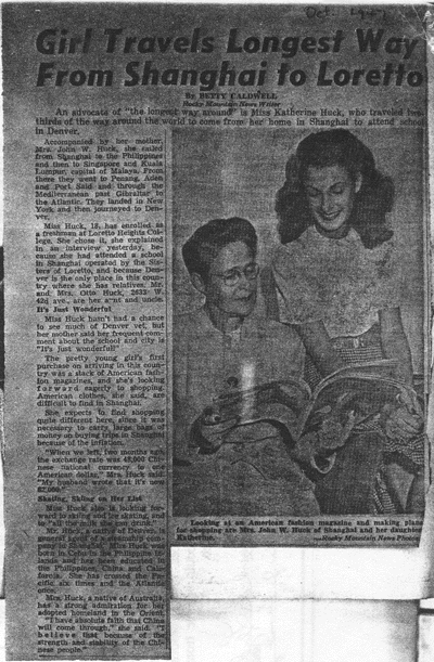 October 1947 Rocky Mountain News story featuring Kathrine Huck.